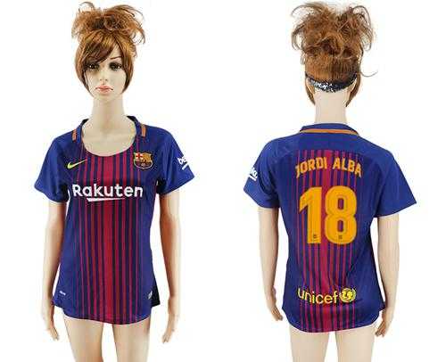 Women's Barcelona #18 Jordi Alba Home Soccer Club Jersey