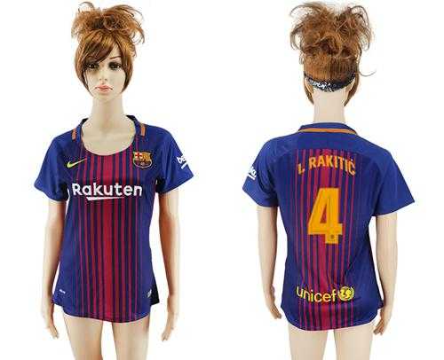 Women's Barcelona #4 I.Rakitic Home Soccer Club Jersey