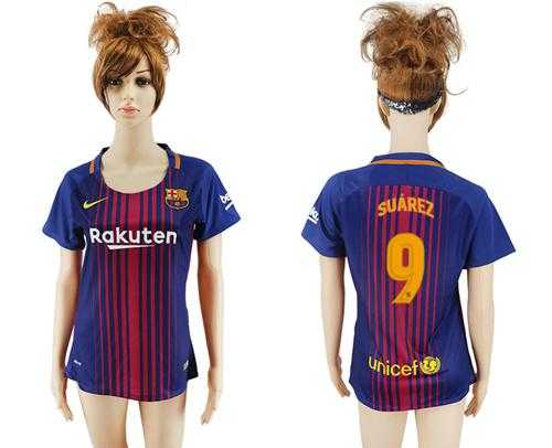 Women's Barcelona #9 Suarez Home Soccer Club Jersey