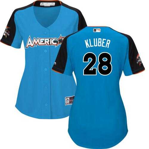 Women's Cleveland Indians #28 Corey Kluber Blue 2017 All-Star American League Stitched MLB Jersey