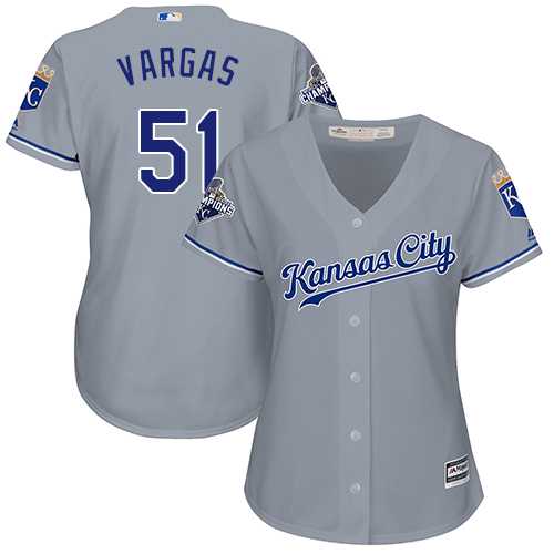 Women's Kansas City Royals #51 Jason Vargas Grey Road Stitched MLB Jersey