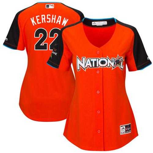 Women's Los Angeles Dodgers #22 Clayton Kershaw Orange 2017 All-Star National League Stitched MLB Jersey