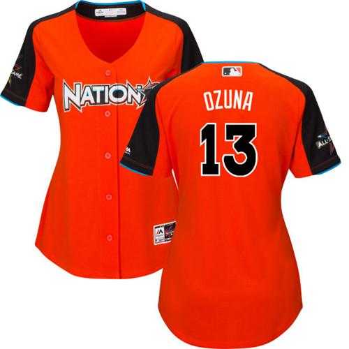 Women's Miami Marlins #13 Marcell Ozuna Orange 2017 All-Star National League Stitched MLB Jersey