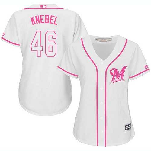 Women's Milwaukee Brewers #46 Corey Knebel White Pink Fashion Stitched MLB Jersey