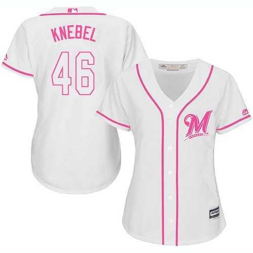 Women's Milwaukee Brewers #46 Corey Knebel White Pink Fashion Stitched MLB Jersey