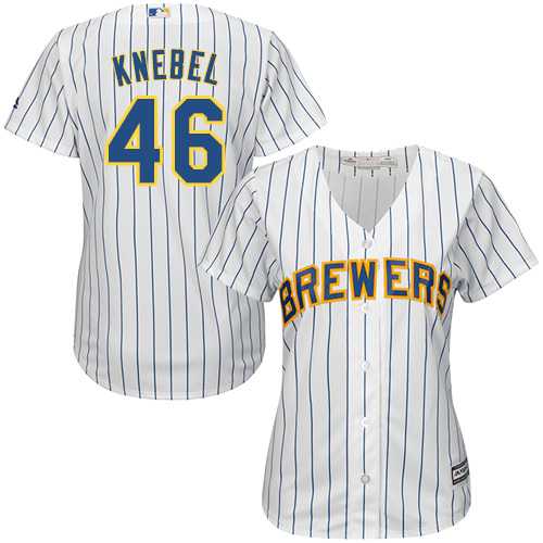 Women's Milwaukee Brewers #46 Corey Knebel White Strip Home Stitched MLB Jersey
