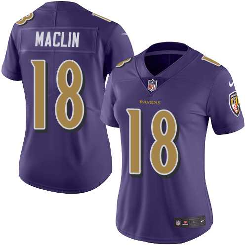 Women's Nike Baltimore Ravens #18 Jeremy Maclin Purple Stitched NFL Limited Rush Jersey