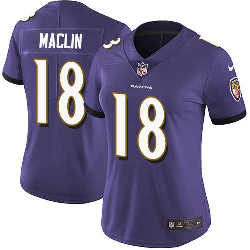 Women's Nike Baltimore Ravens #18 Jeremy Maclin Purple Team Color Stitched NFL Vapor Untouchable Limited Jersey