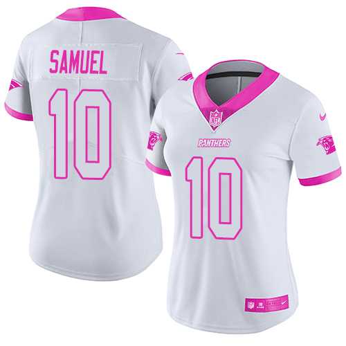 Women's Nike Carolina Panthers #10 Curtis Samuel White Pink Stitched NFL Limited Rush Fashion Jersey
