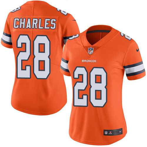 Women's Nike Denver Broncos #28 Jamaal Charles Orange Stitched NFL Limited Rush Jersey