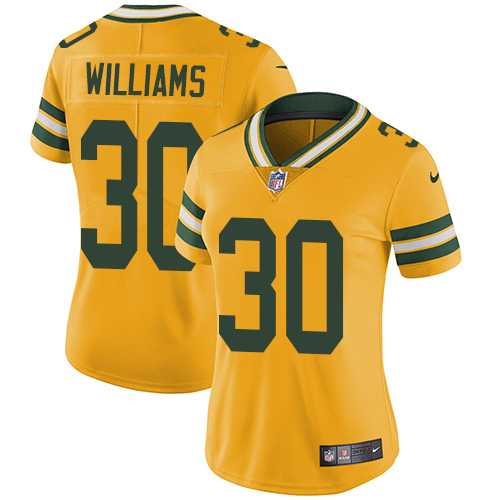 Women's Nike Green Bay Packers #30 Jamaal Williams Yellow Stitched NFL Limited Rush Jersey