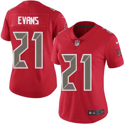 Women's Nike Tampa Bay Buccaneers #21 Justin Evans Red Stitched NFL Limited Rush Jersey