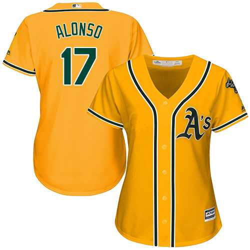 Women's Oakland Athletics #17 Yonder Alonso Gold Alternate Stitched MLB Jersey