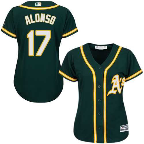 Women's Oakland Athletics #17 Yonder Alonso Green Alternate Stitched MLB Jersey