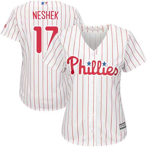 Women's Philadelphia Phillies #17 Pat Neshek White(Red Strip) Home Stitched MLB Jersey