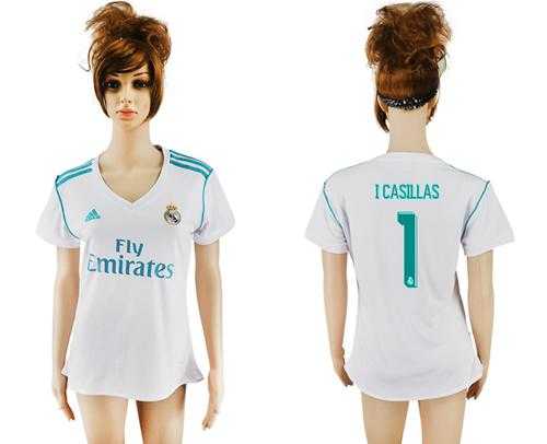 Women's Real Madrid #1 I.Casillas Home Soccer Club Jersey