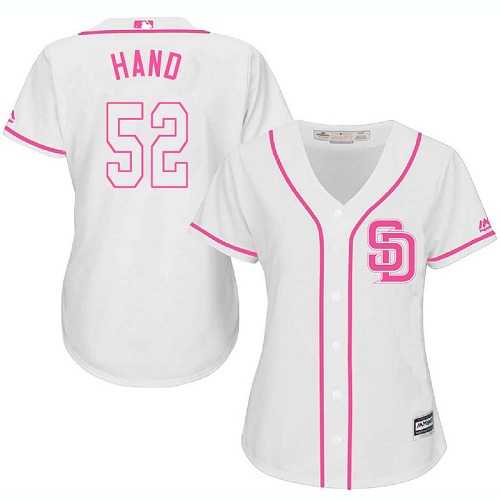 Women's San Diego Padres #52 Brad Hand White Pink Fashion Stitched MLB Jersey
