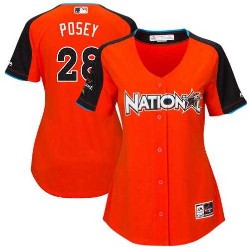 Women's San Francisco Giants #28 Buster Posey Orange 2017 All-Star National League Stitched MLB Jersey