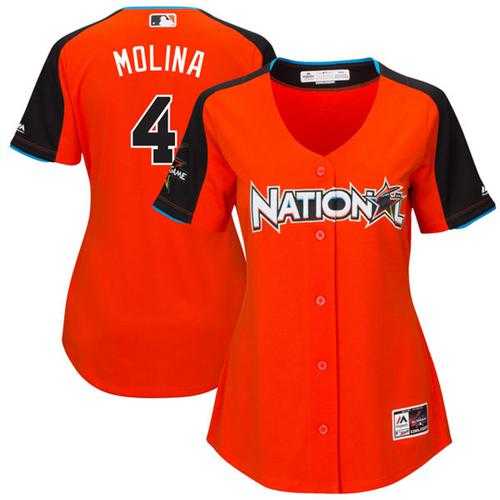 Women's St.Louis Cardinals #4 Yadier Molina Orange 2017 All-Star National League Stitched MLB Jersey
