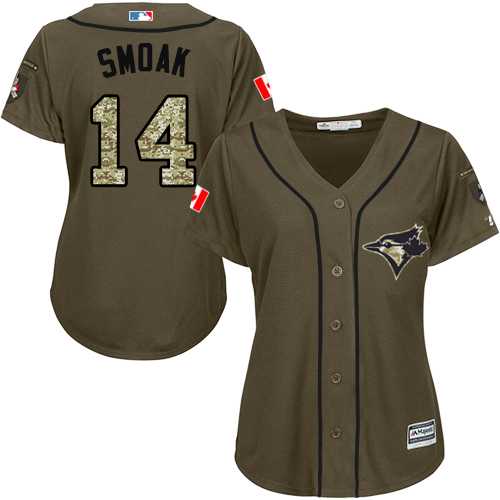 Women's Toronto Blue Jays #14 Justin Smoak Green Salute to Service Stitched MLB Jersey