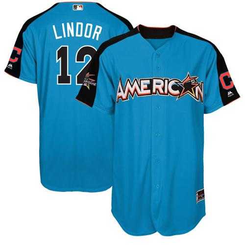 Youth Cleveland Indians #12 Francisco Lindor Blue 2017 All-Star American League Stitched MLB Jersey