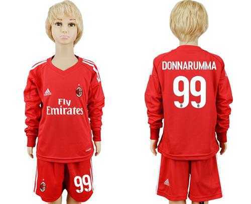 AC Milan #99 Donnarumma Red Goalkeeper Long Sleeves Kid Soccer Club Jersey