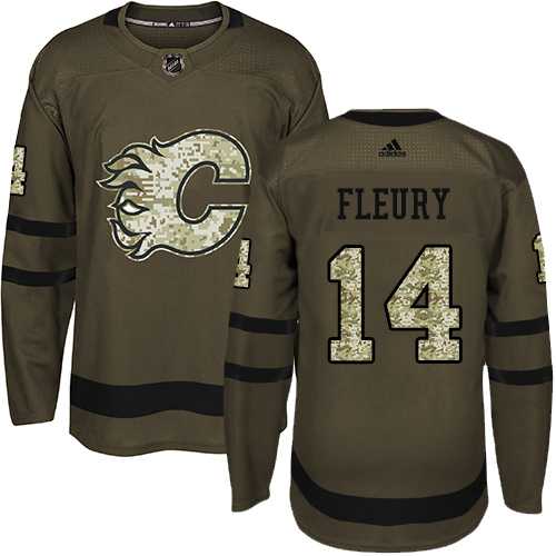 Adidas Calgary Flames #14 Theoren Fleury Green Salute to Service Stitched NHL