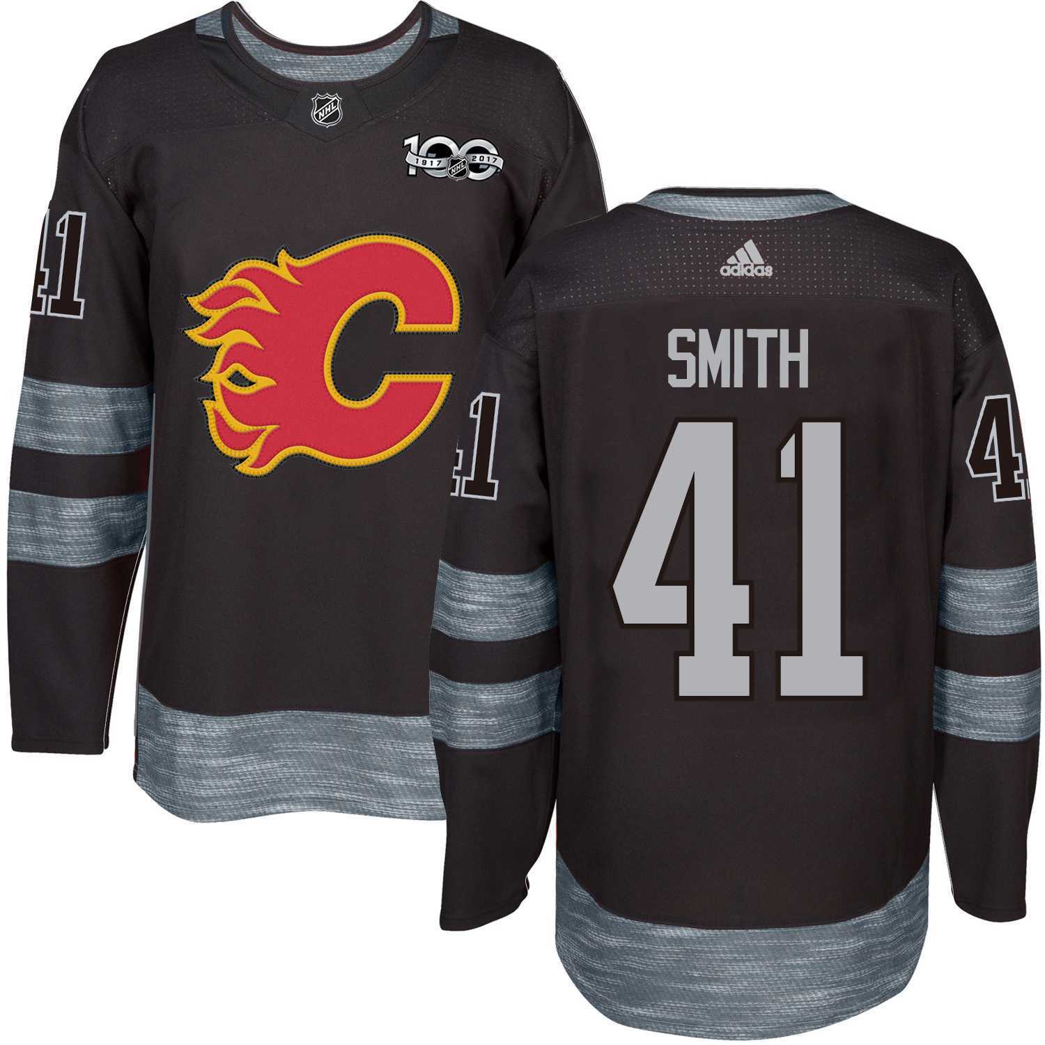 Adidas Calgary Flames #41 Mike Smith Black 1917-2017 100th Anniversary Stitched NHL Jersey