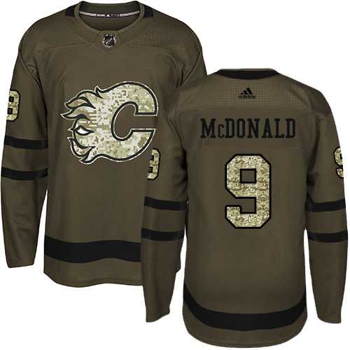 Adidas Calgary Flames #9 Lanny McDonald Green Salute to Service Stitched NHL
