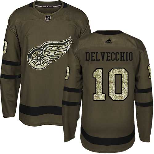 Adidas Detroit Red Wings #10 Alex Delvecchio Green Salute to Service Stitched NHL