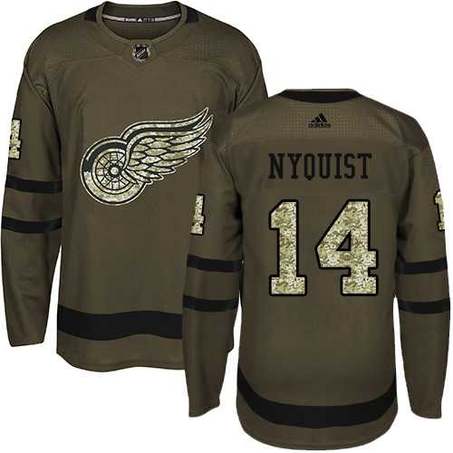 Adidas Detroit Red Wings #14 Gustav Nyquist Green Salute to Service Stitched NHL