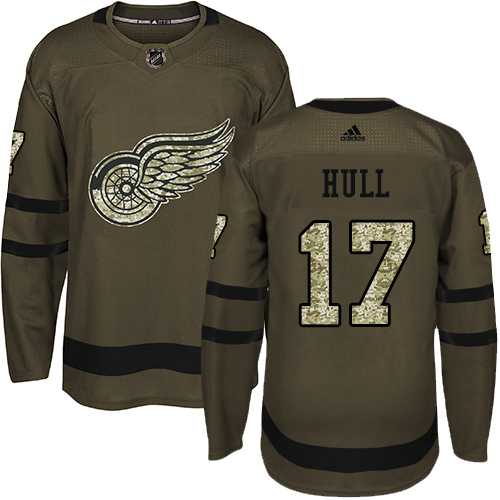 Adidas Detroit Red Wings #17 Brett Hull Green Salute to Service Stitched NHL