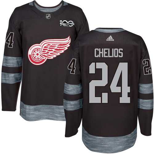 Adidas Detroit Red Wings #24 Chris Chelios Black 1917-2017 100th Anniversary Stitched NHL