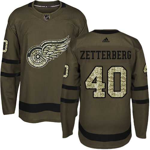 Adidas Detroit Red Wings #40 Henrik Zetterberg Green Salute to Service Stitched NHL