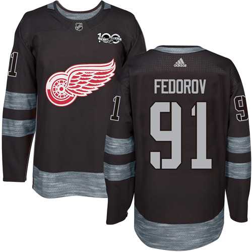 Adidas Detroit Red Wings #91 Sergei Fedorov Black 1917-2017 100th Anniversary Stitched NHL