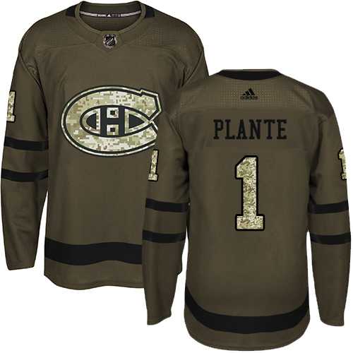 Adidas Montreal Canadiens #1 Jacques Plante Green Salute to Service Stitched NHL