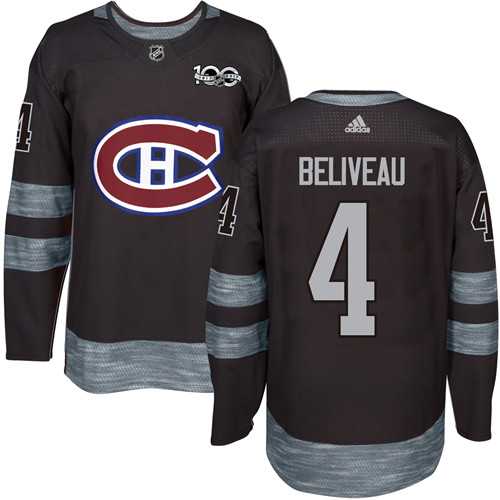 Adidas Montreal Canadiens #4 Jean Beliveau Black 1917-2017 100th Anniversary Stitched NHL