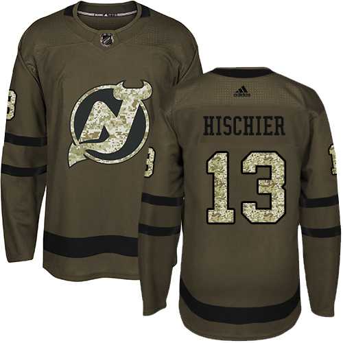 Adidas New Jersey Devils #13 Nico Hischier Green Salute to Service Stitched NHL