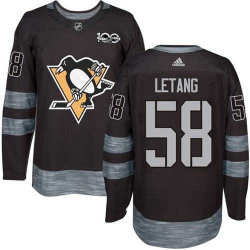 Adidas Pittsburgh Penguins #58 Kris Letang Black 1917-2017 100th Anniversary Stitched NHL