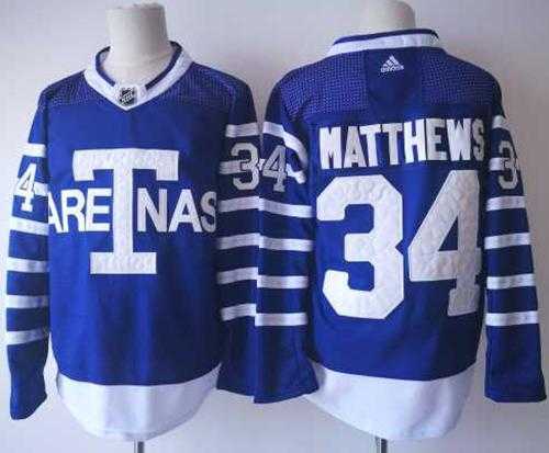 Adidas Toronto Maple Leafs #34 Auston Matthews Blue Authentic 1918 Arenas Throwback Stitched NHL