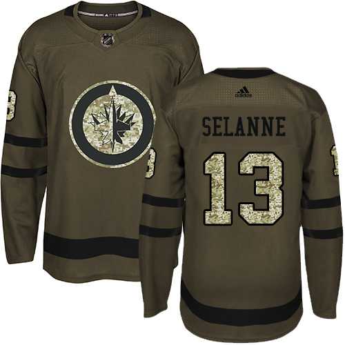 Adidas Winnipeg Jets #13 Teemu Selanne Green Salute to Service Stitched NHL