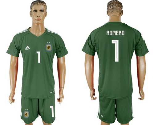 Argentina #1 Romero Army Green Goalkeeper Soccer Country Jersey