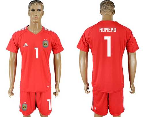 Argentina #1 Romero Red Goalkeeper Soccer Country Jersey