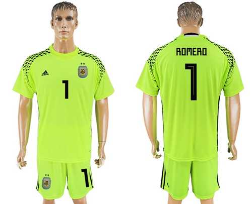 Argentina #1 Romero Shiny Green Goalkeeper Soccer Country Jersey