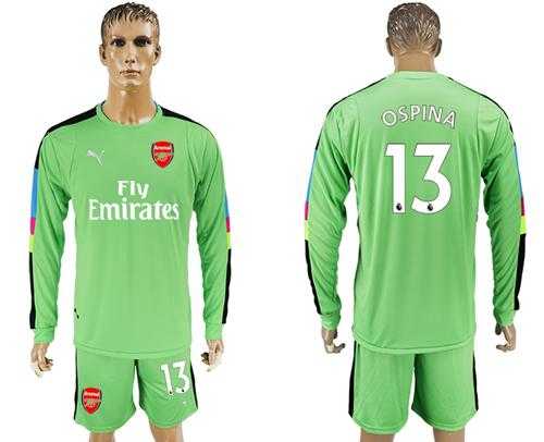 Arsenal #13 Ospina Green Goalkeeper Long Sleeves Soccer Club Jersey