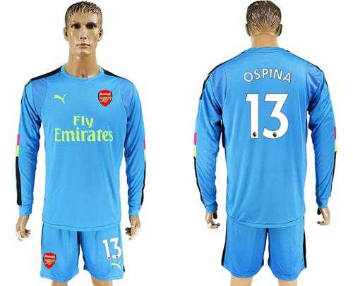 Arsenal #13 Ospina Light Blue Long Sleeves Goalkeeper Soccer Club Jersey