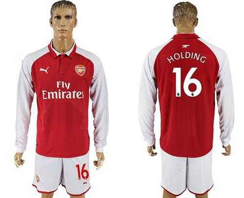 Arsenal #16 Holding Red Home Long Sleeves Soccer Club Jersey