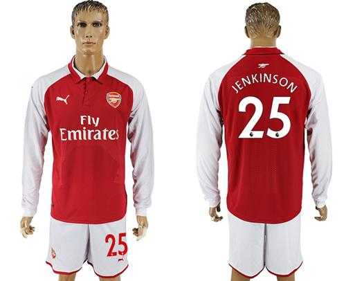 Arsenal #25 Jenkinson Red Home Long Sleeves Soccer Club Jersey