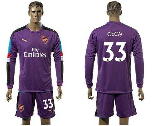 Arsenal #33 Cech Purple Goalkeeper Long Sleeves Soccer Club Jersey
