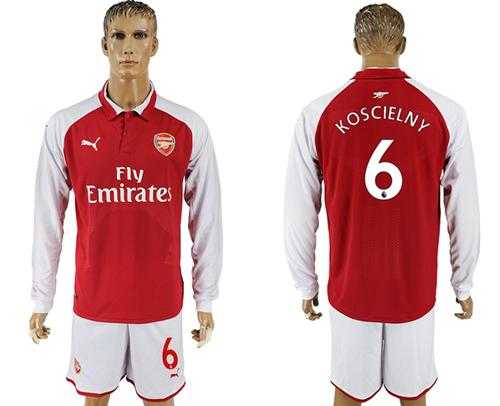 Arsenal #6 Koscielny Red Home Long Sleeves Soccer Club Jersey